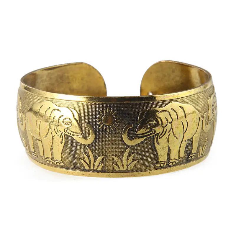 Vintage Tibetan Bronze Elephant Flower Cuff Bracelet