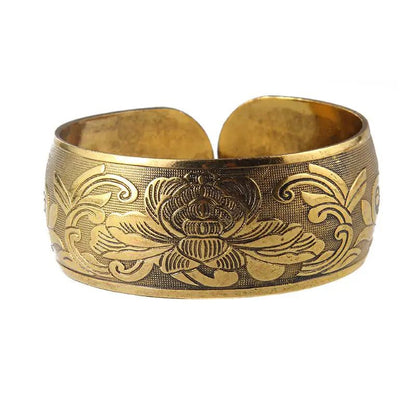 Vintage Tibetan Bronze Elephant Flower Cuff Bracelet