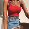 Women One Shoulder Crop Top Sleeveless Tank