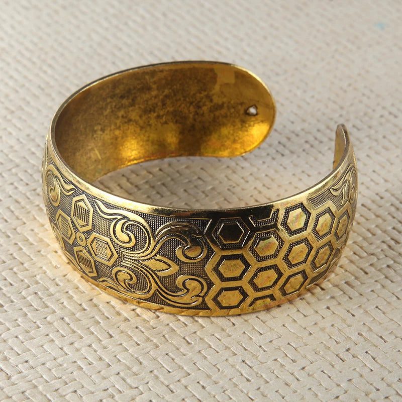Vintage Tibetan Bronze Elephant Flower Cuff Bracelet