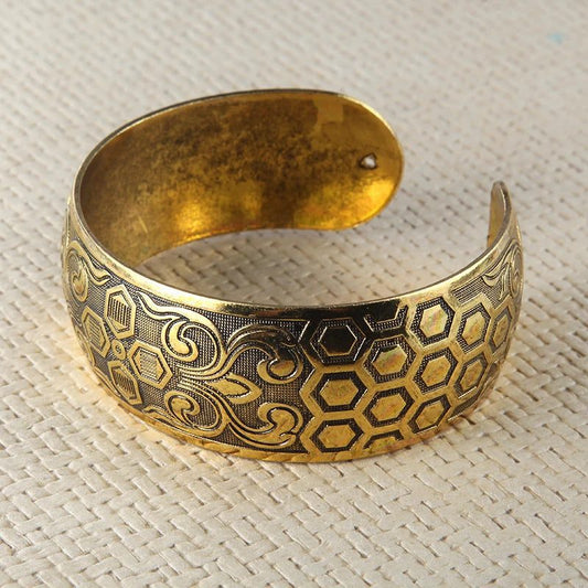 Vintage Tibetan Bronze Elephant Flower Cuff Bracelet