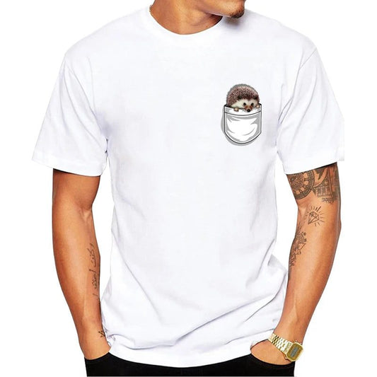Funny Hedgehog Print Pocket T-Shirt for Men