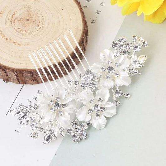 Elegant Floral Crystal Pearl Wedding Hairpin