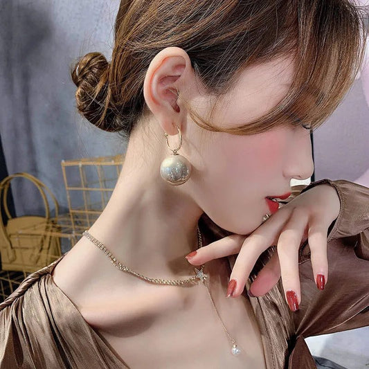 Elegant Korean Geometric Big Pearl Earrings