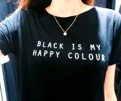 Black T-Shirt for Women with Happy Print