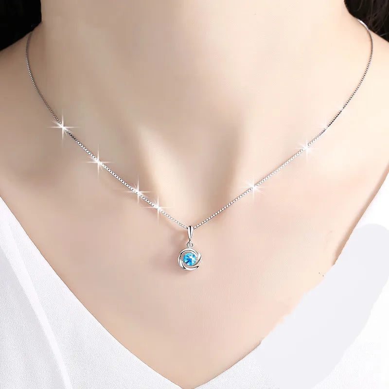 Natural Blue Crystal Sapphire Pendant Necklace for Women