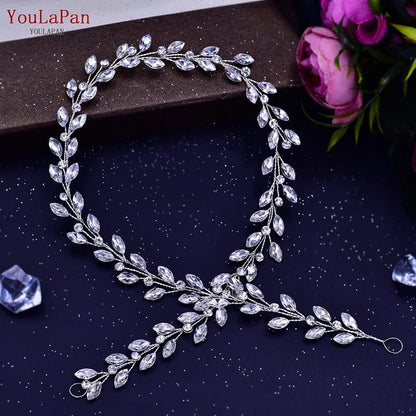 Bridal Rhinestone Flower Leaf Headband Tiara