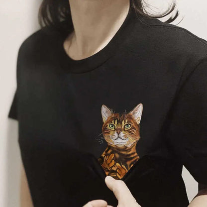 Funny Cat Middle Finger Pocket T-Shirt