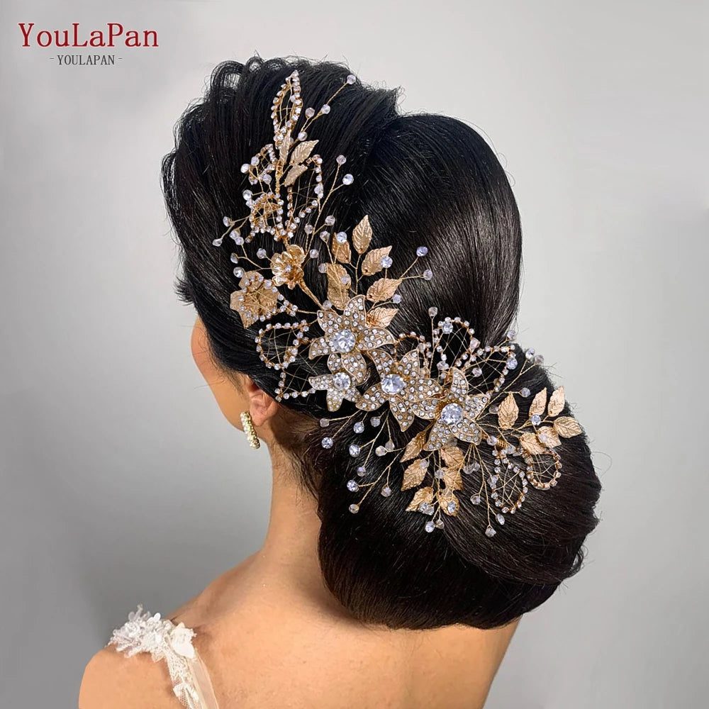 Bridal Rhinestone Flower Leaf Headband Tiara