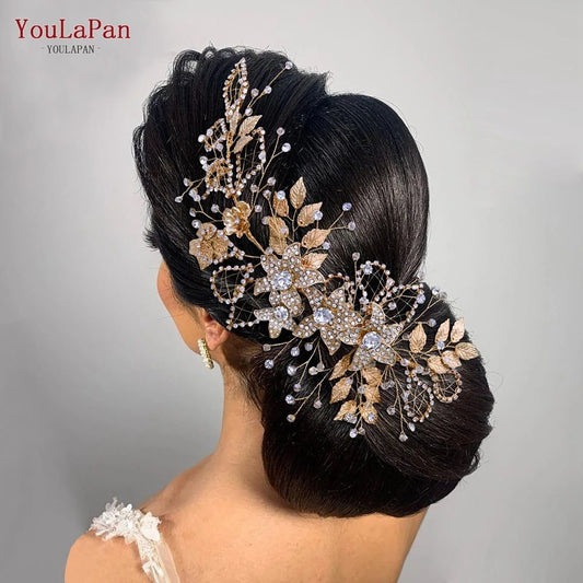 Bridal Rhinestone Flower Leaf Headband Tiara