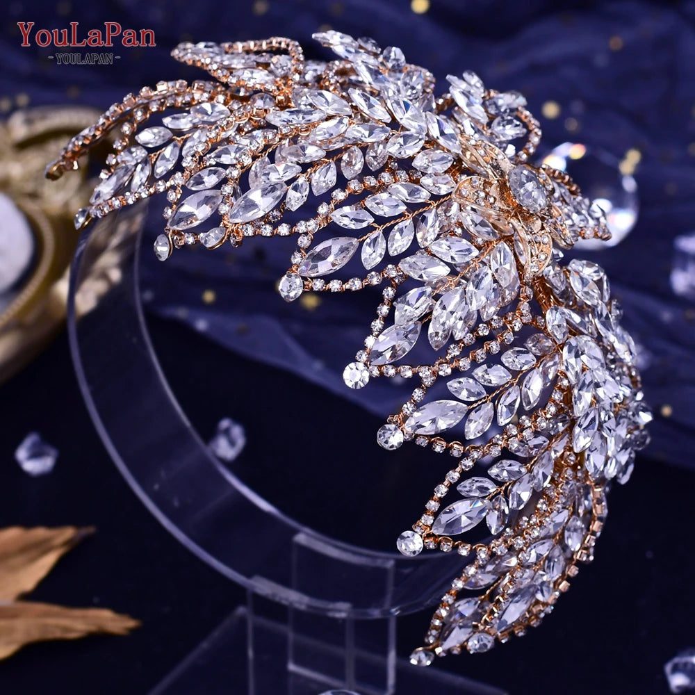 Bridal Rhinestone Flower Leaf Headband Tiara