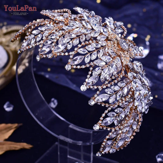 Bridal Rhinestone Flower Leaf Headband Tiara