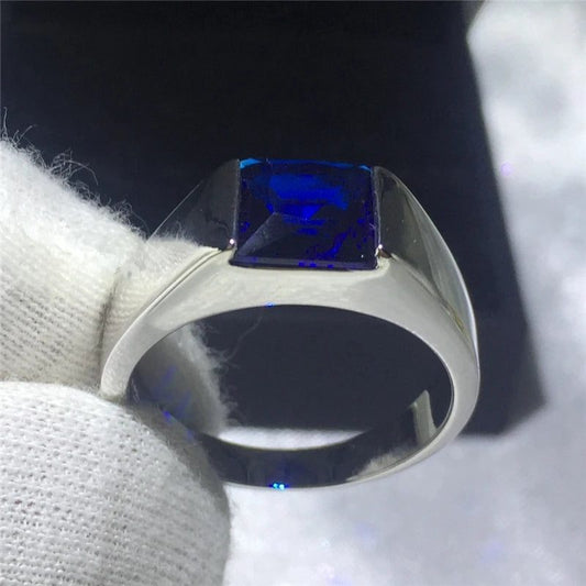Square Blue Sapphire Sterling Silver Rings