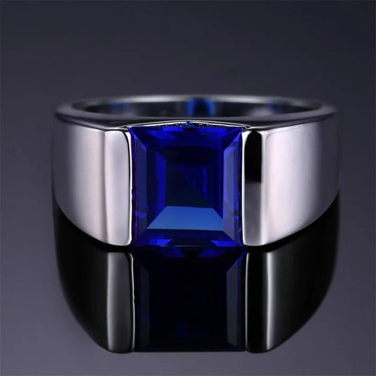 Men's 925 Sterling Silver Blue Sapphire Ring