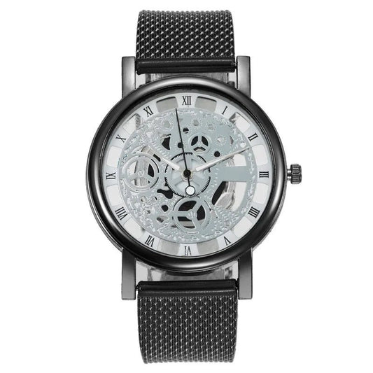 Unisex Skeleton Quartz Watch with Mesh Band