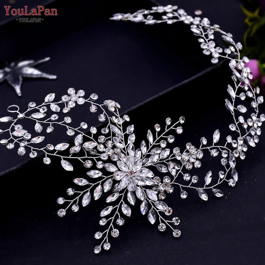 Bridal Rhinestone Flower Leaf Headband Tiara