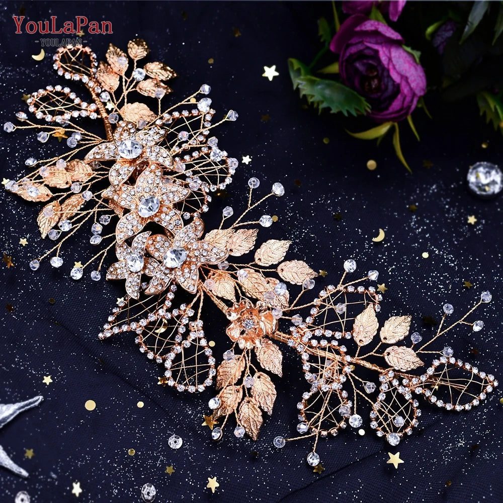 Bridal Rhinestone Flower Leaf Headband Tiara