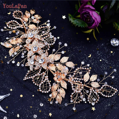 Bridal Rhinestone Flower Leaf Headband Tiara