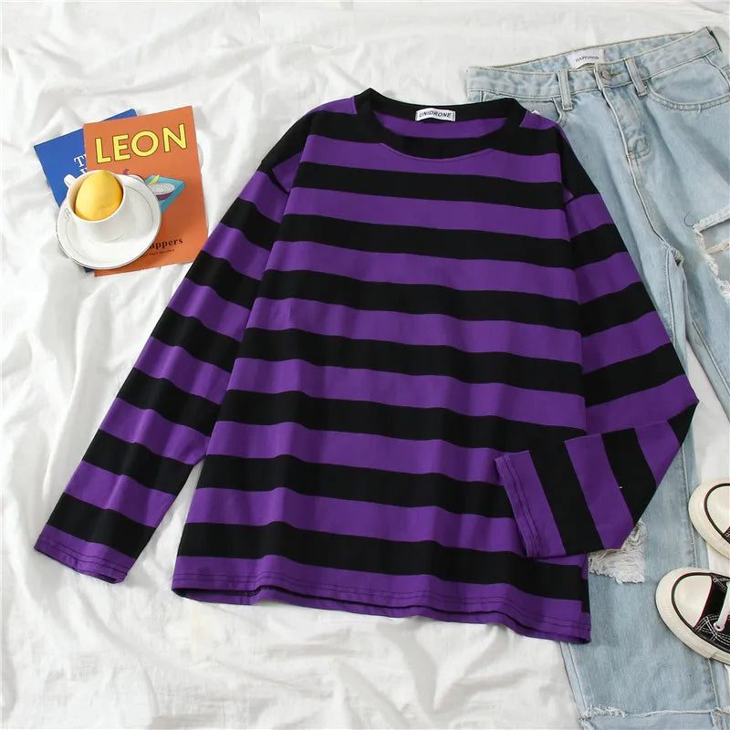 Women's Striped Cotton Long Sleeve T-Shirt