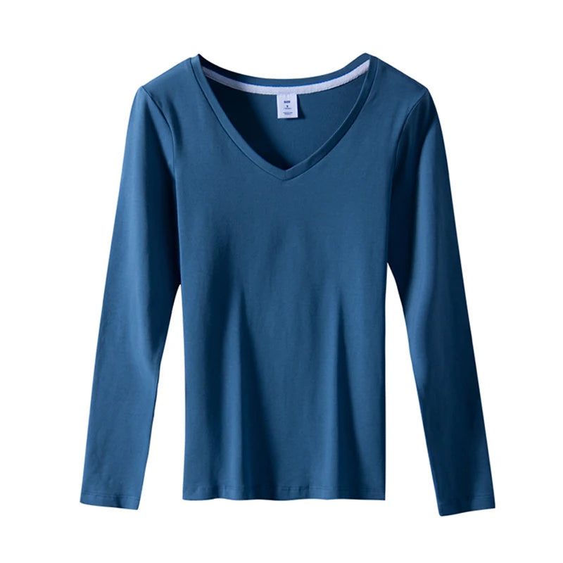 Chic Long Sleeve V-Neck Cotton T-Shirts