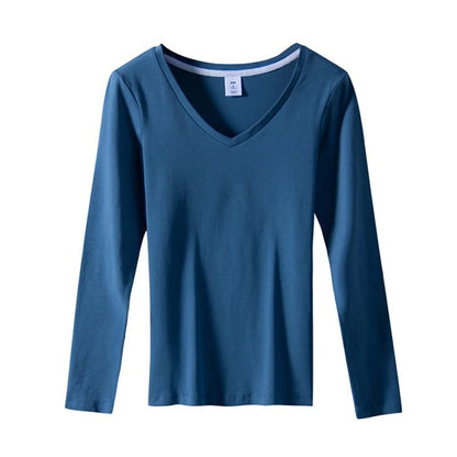 Chic Long Sleeve V-Neck Cotton T-Shirts