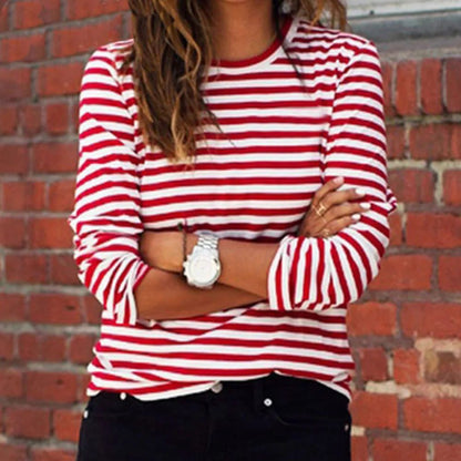 Trendy Red Striped Cotton T-Shirts for Women