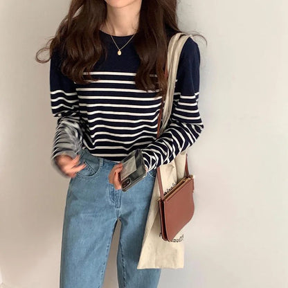 Women's Striped Long Sleeve Cotton T-Shirt