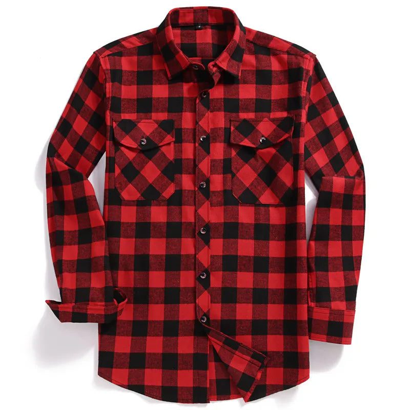 Men's Flannel Plaid Button-Up Shirt - Fall