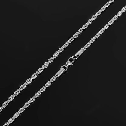 Waterproof Vintage Silver Twist Rope Necklace