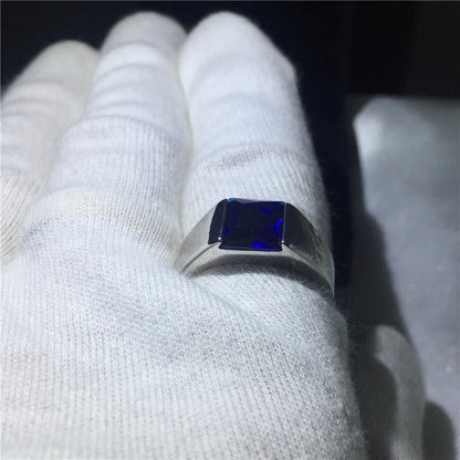 Square Blue Sapphire Sterling Silver Rings