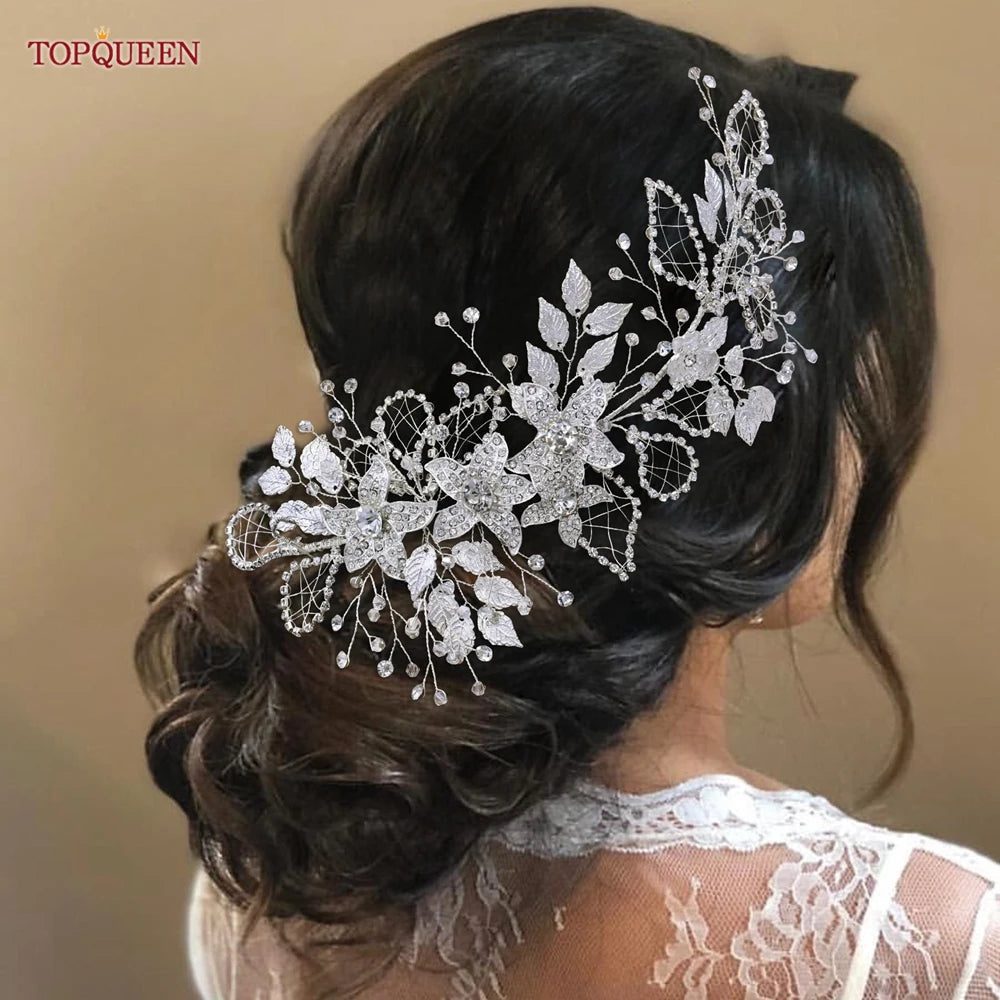 Bridal Rhinestone Flower Leaf Headband Tiara