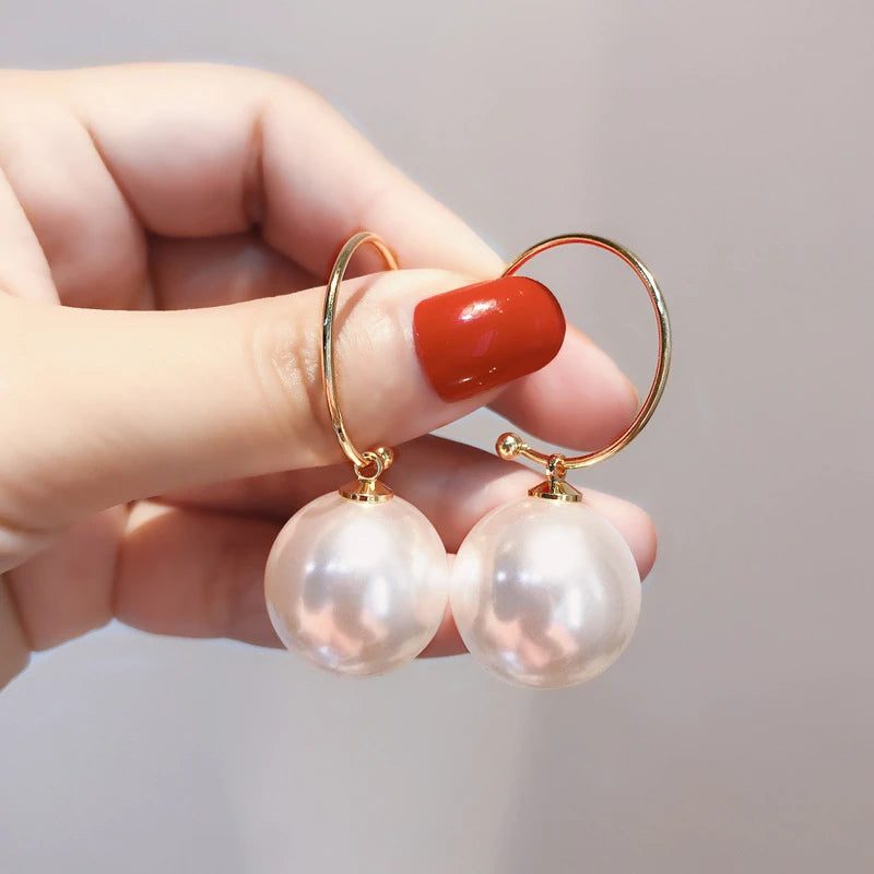 Elegant Korean Geometric Big Pearl Earrings