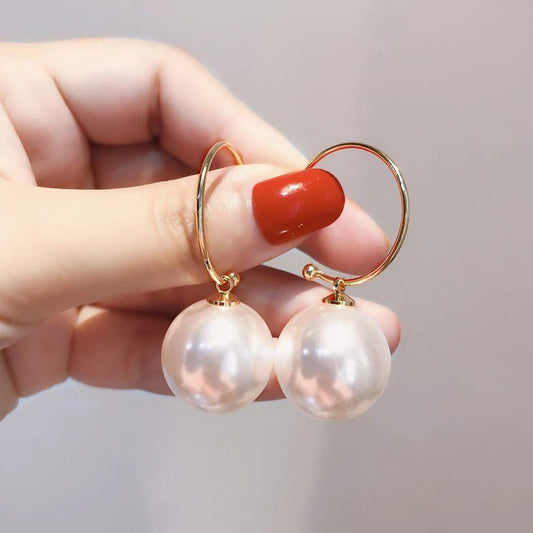 Elegant Korean Geometric Big Pearl Earrings