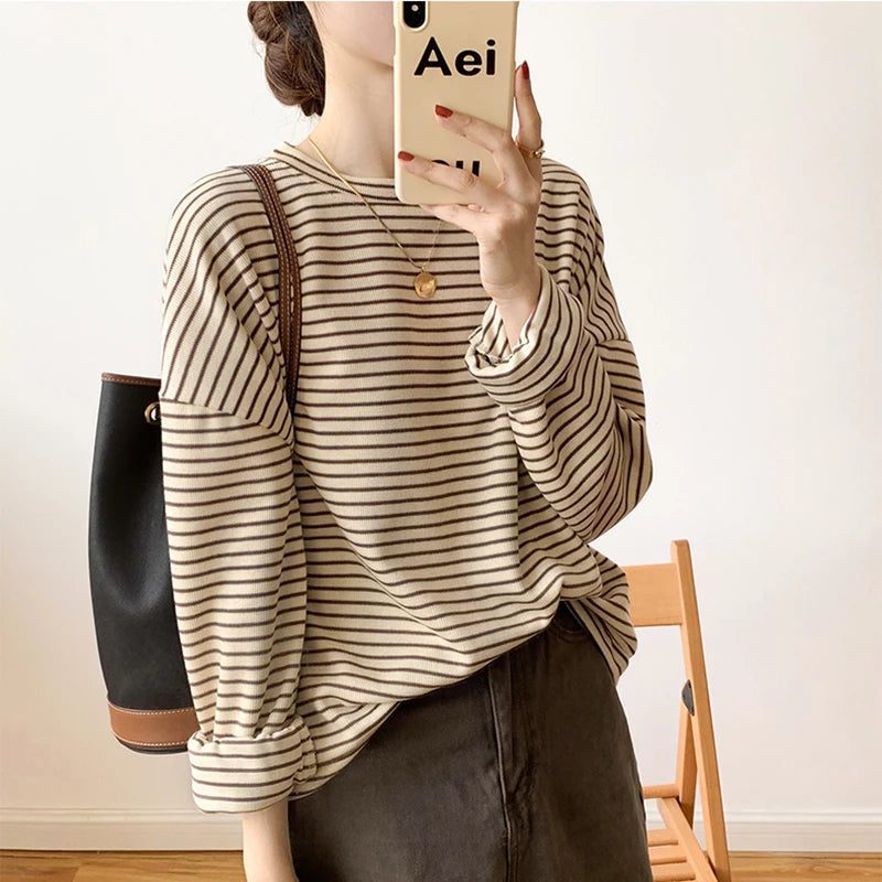 Women's Striped Cotton Long Sleeve T-Shirt