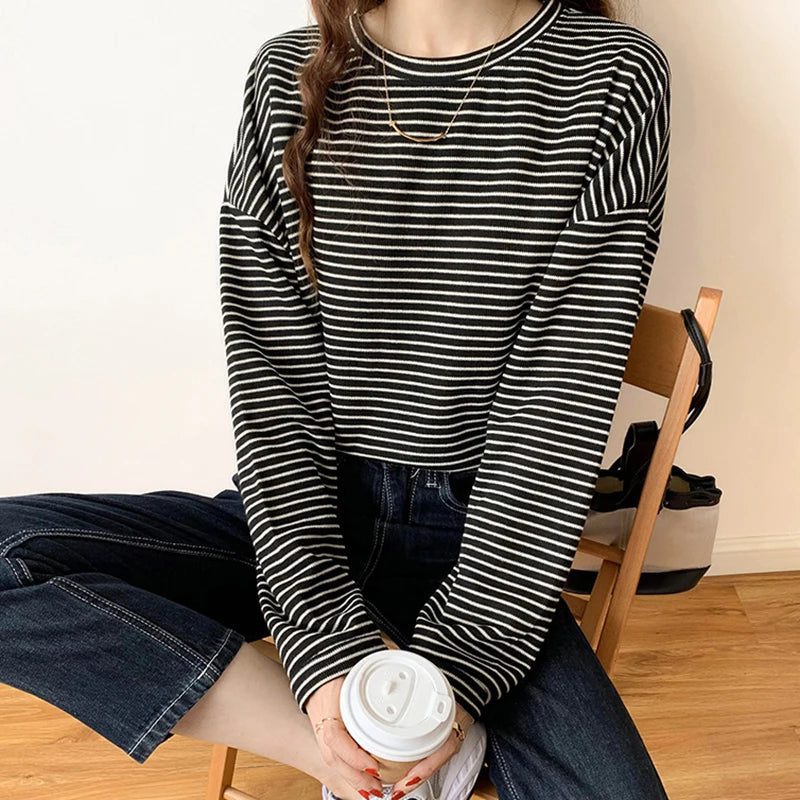 Women's Striped Cotton Long Sleeve T-Shirt