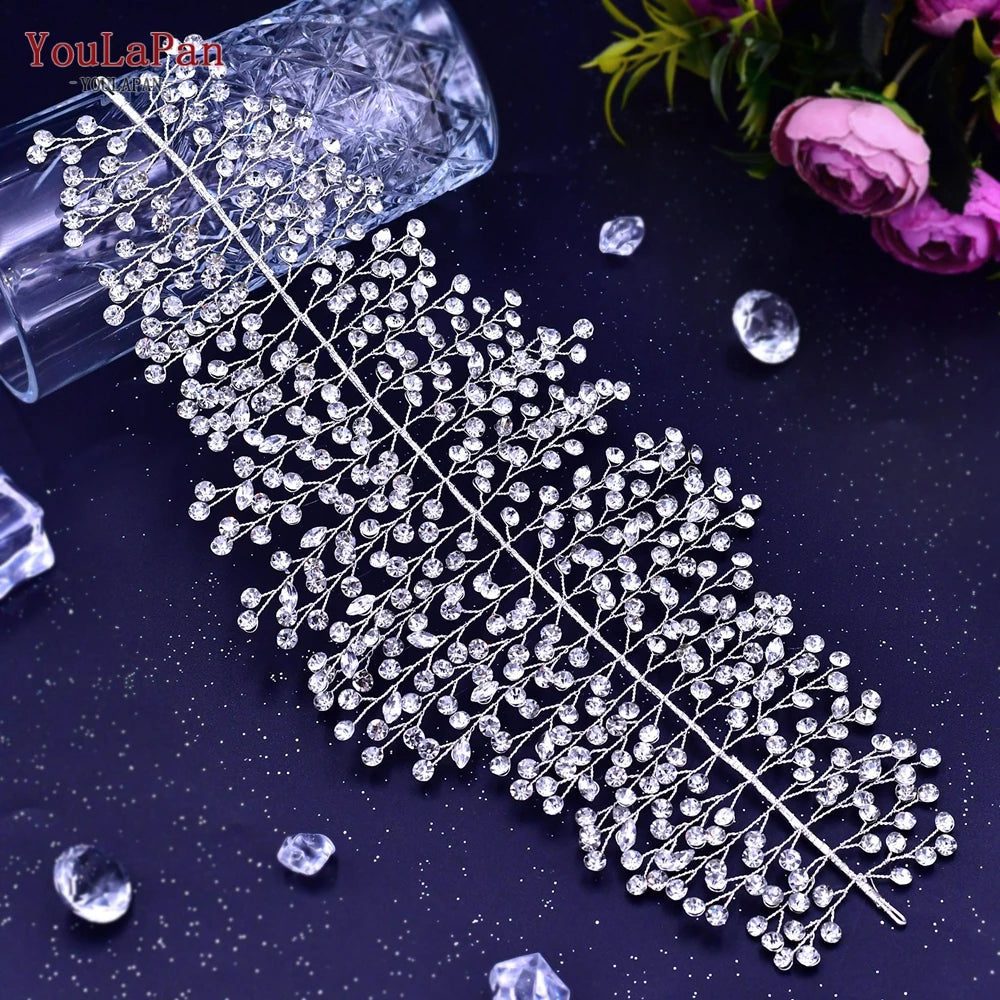 Bridal Rhinestone Flower Leaf Headband Tiara