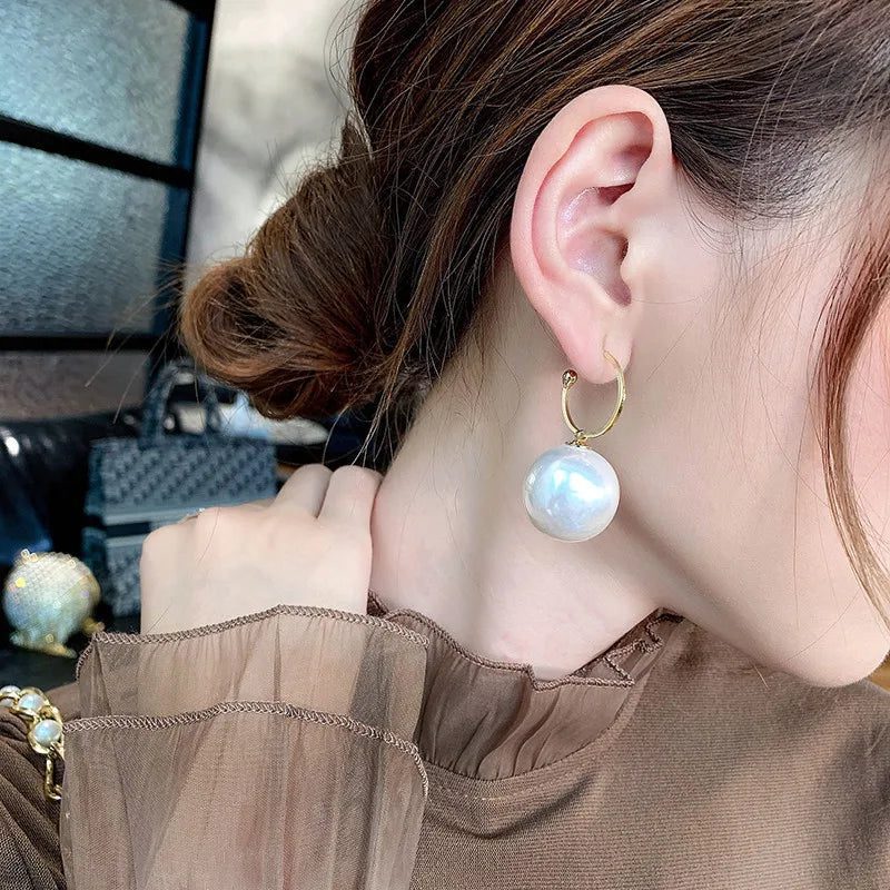 Elegant Korean Geometric Big Pearl Earrings