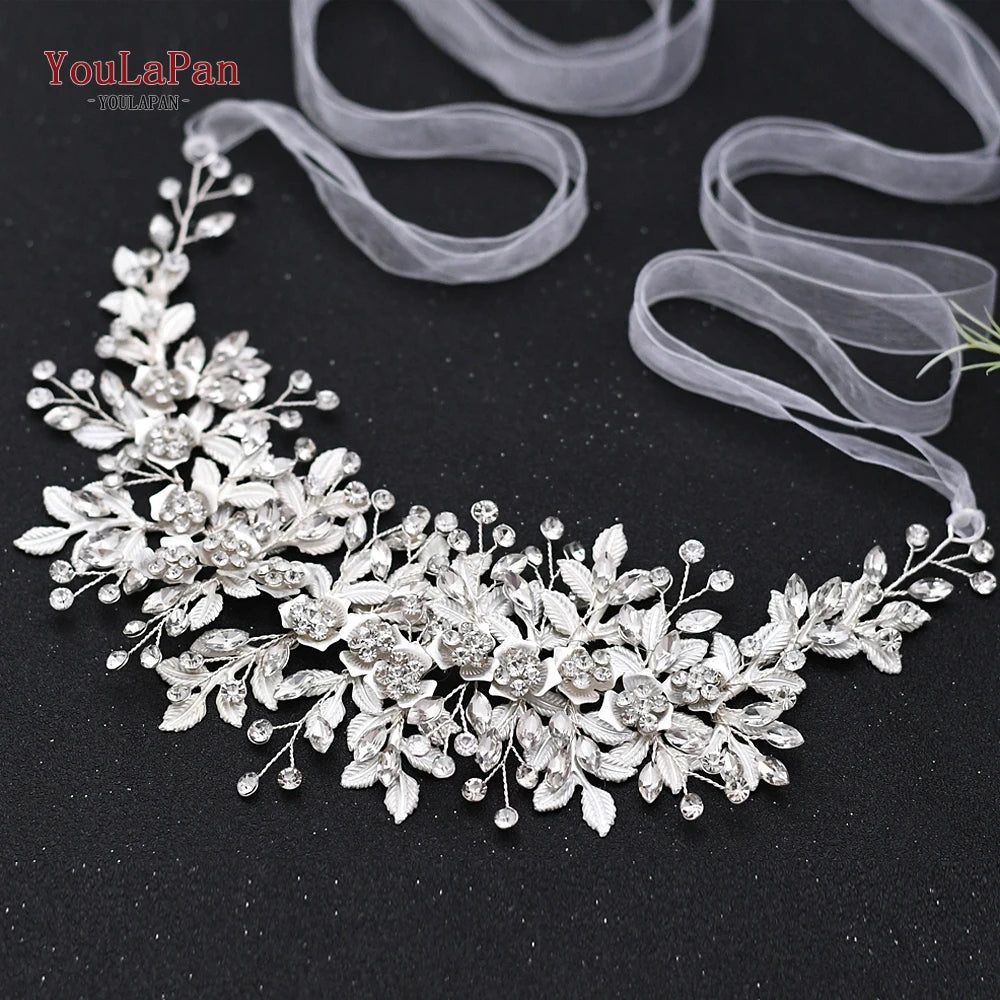 Bridal Rhinestone Flower Leaf Headband Tiara