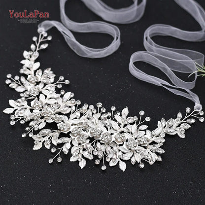 Bridal Rhinestone Flower Leaf Headband Tiara