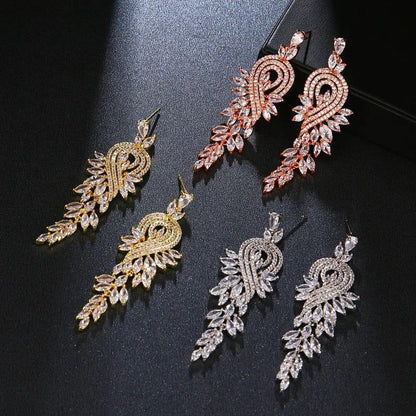 Elegant Long Zirconia Dangle Earrings for Weddings