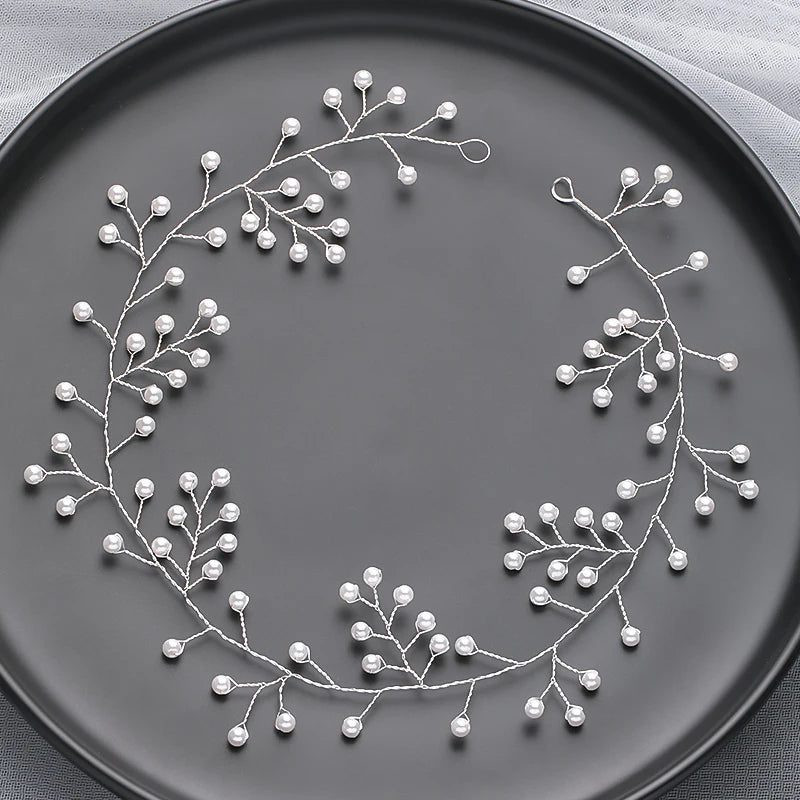 Handmade Silver Pearl Hair Bands for Weddings