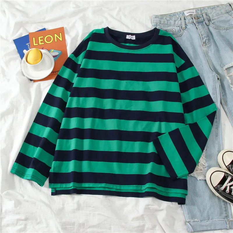 Women's Striped Cotton Long Sleeve T-Shirt