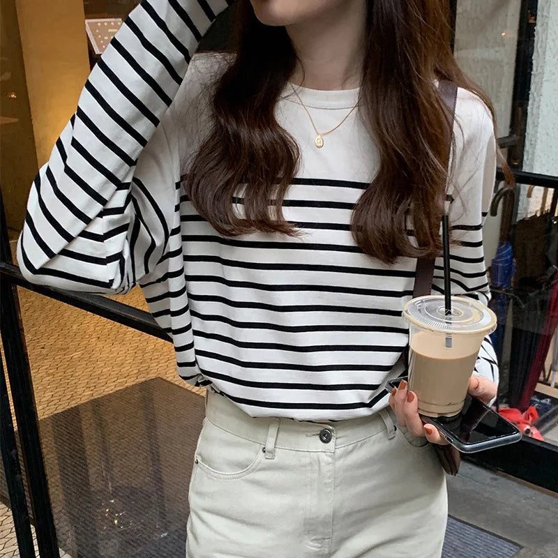 Women's Striped Long Sleeve Cotton T-Shirt