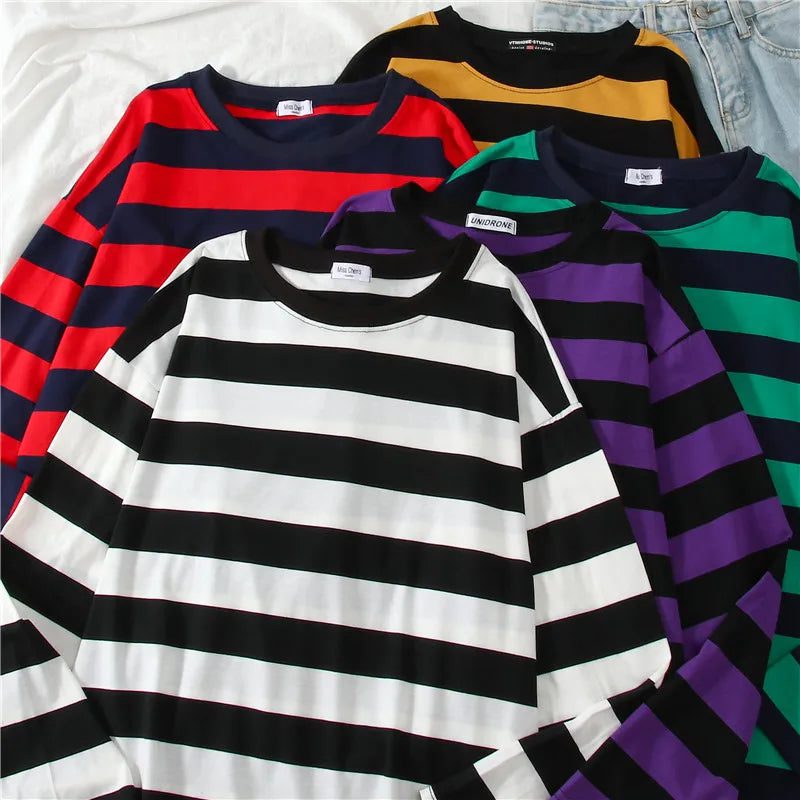 Women's Striped Cotton Long Sleeve T-Shirt