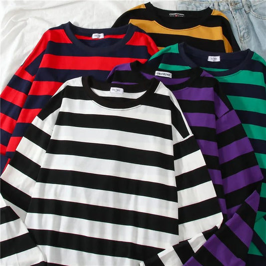 Women's Striped Cotton Long Sleeve T-Shirt