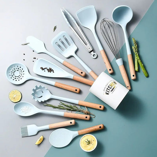 Blue Silicone Utensil Set for Effortless Cooking