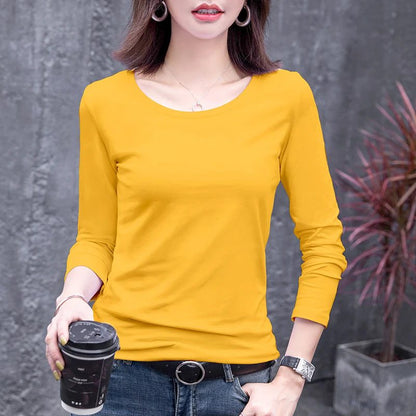 Chic Long Sleeve V-Neck Cotton T-Shirts