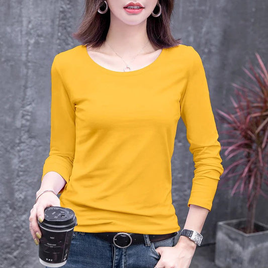Chic Long Sleeve V-Neck Cotton T-Shirts