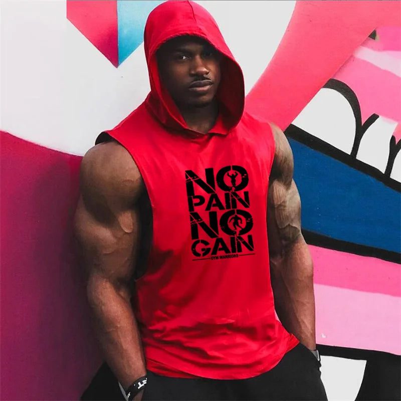 Men's Cotton Hooded Tank Top for Fitness