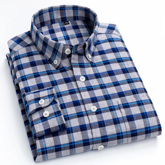 Men's Casual Flannel Shirt Long Sleeve Gingham